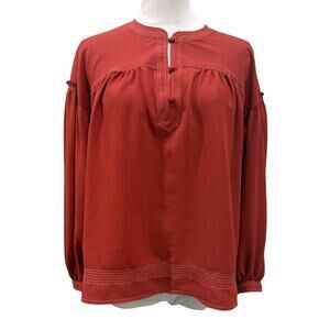 Joie Desert Spice Mirna Crepe Orange Boho Peasant Blouse Balloon Sleeve Flowy XS